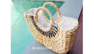 handbags sea grass natural with beads medium